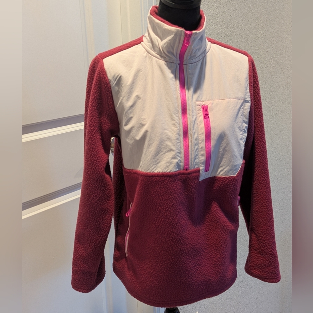 EUC Te Verde Pink and Cream Fleece Pullover size S